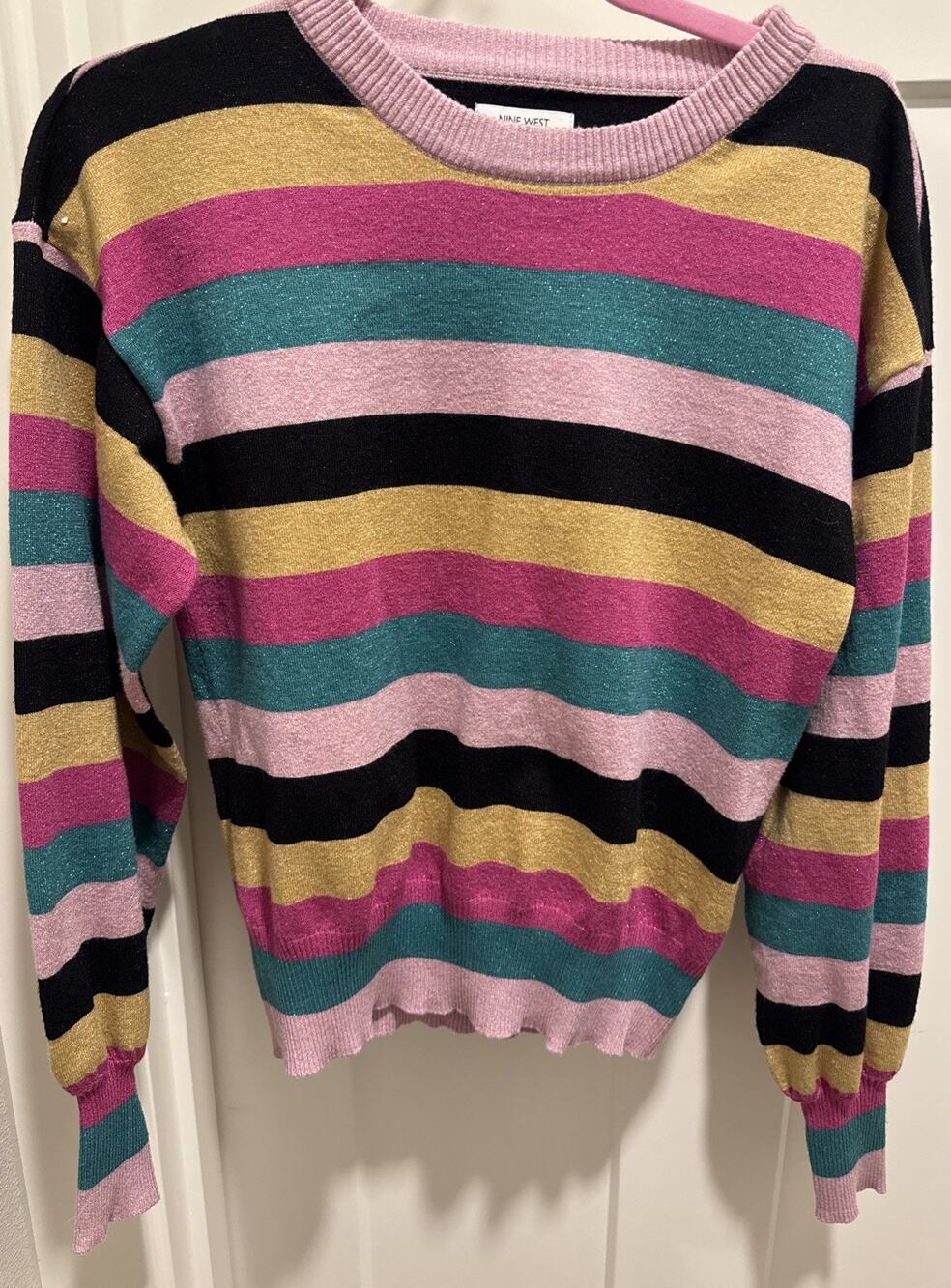 Nine West Bright Metallic Striped Sweater Women’s Size Medium